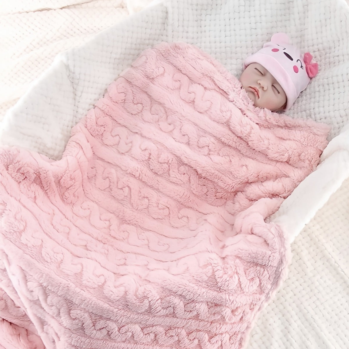 HKM-784083 Double-Sided Coral Fleece Baby Blanket - Thick, Water-Absorbing Pink and Blue Stripes