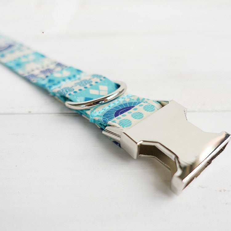 HKM-784275 Blue Ethnic Handmade Dog Collar - Adjustable Polyester Pet Accessory