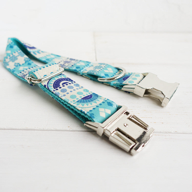 HKM-784275 Blue Ethnic Handmade Dog Collar - Adjustable Polyester Pet Accessory