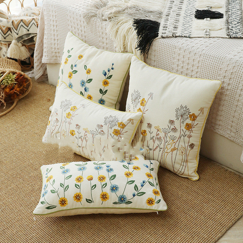 HKM-784403 Fashion Minimalist Embroidered Pillow with Botanical Design and Herbage Patterns