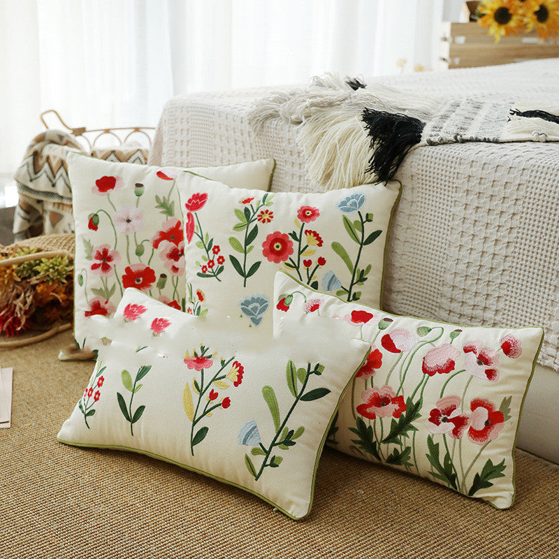 HKM-784403 Fashion Minimalist Embroidered Pillow with Botanical Design and Herbage Patterns