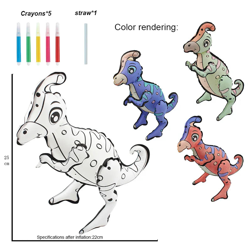 HKM-784659 DIY Hand Painted Inflatable Dinosaur Balloon Toy for Kids, Educational Craft Toy, Gender Neutral