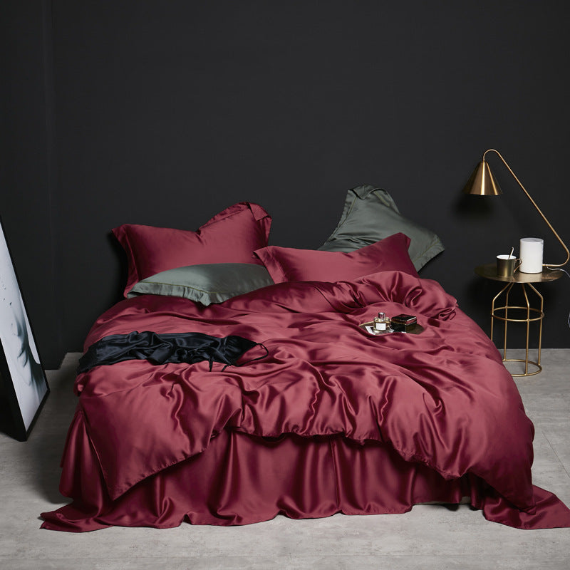 KTX-784851 Tencel Silk Duvet Cover Set in Various Sizes, Soft Plain Weave, Includes Pillowcases