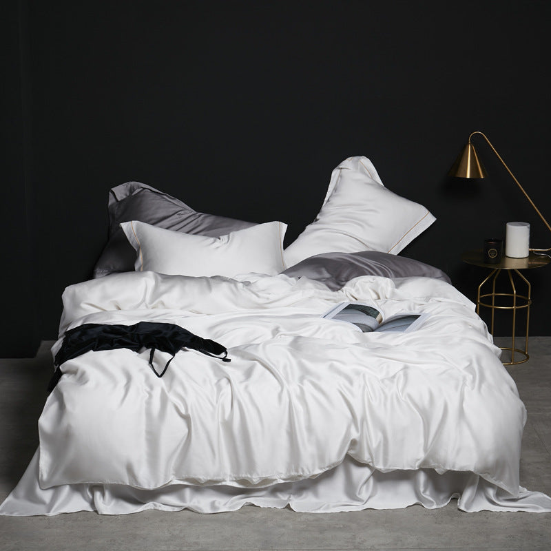 KTX-784851 Tencel Silk Duvet Cover Set in Various Sizes, Soft Plain Weave, Includes Pillowcases