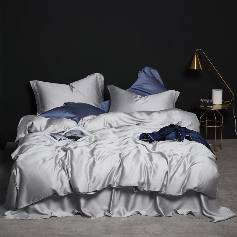 KTX-784851 Tencel Silk Duvet Cover Set in Various Sizes, Soft Plain Weave, Includes Pillowcases