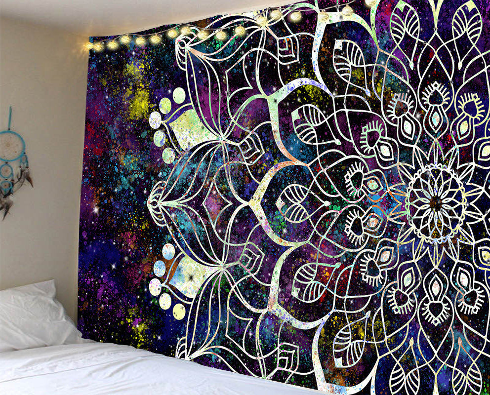 HKM-784915 Mandala Series Printed Tapestry and Beach Blanket - Versatile Polyester Wall Hanging for Home and Outdoor Use
