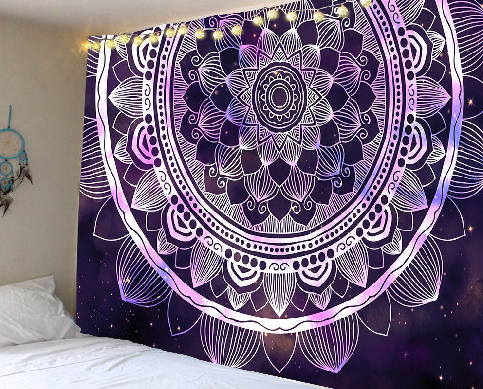 HKM-784915 Mandala Series Printed Tapestry and Beach Blanket - Versatile Polyester Wall Hanging for Home and Outdoor Use