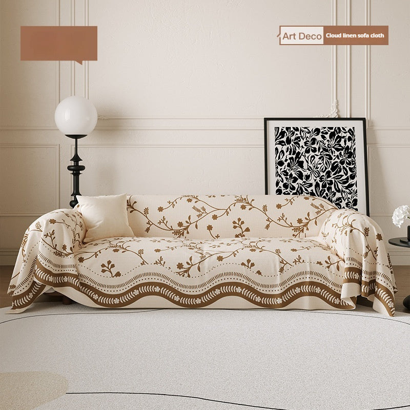 HKM-784979 French Vintage Floral Linen-like Universal Sofa Cover for Four Seasons - Non-slip and Anti-scratching