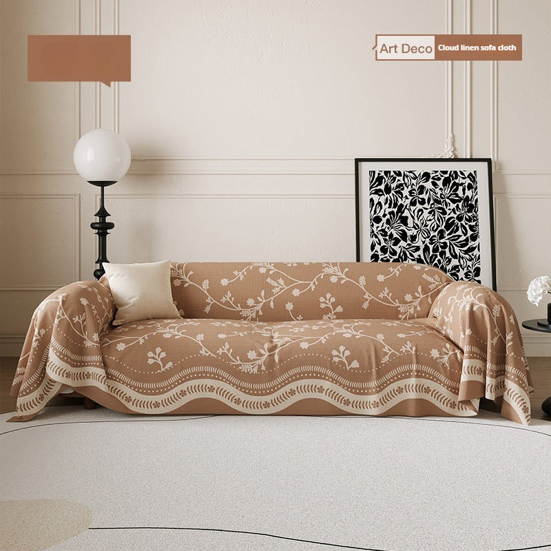 HKM-784979 French Vintage Floral Linen-like Universal Sofa Cover for Four Seasons - Non-slip and Anti-scratching