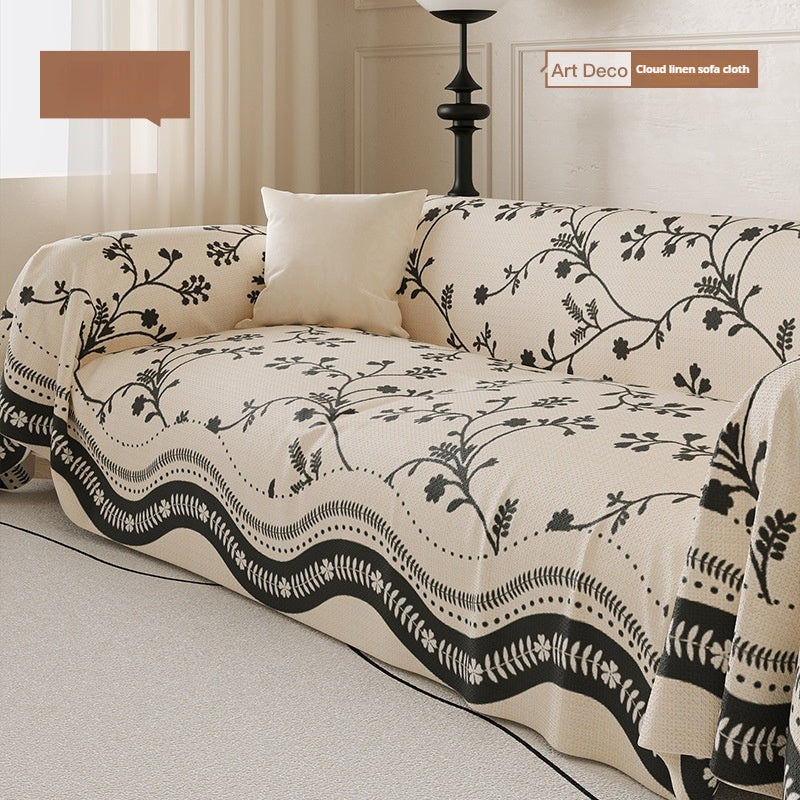 HKM-784979 French Vintage Floral Linen-like Universal Sofa Cover for Four Seasons - Non-slip and Anti-scratching