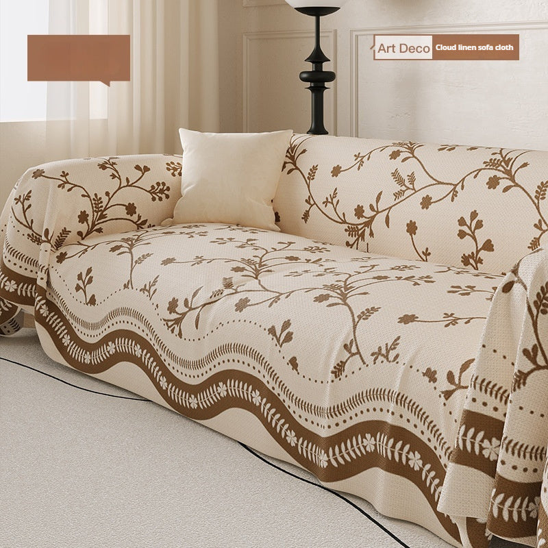 HKM-784979 French Vintage Floral Linen-like Universal Sofa Cover for Four Seasons - Non-slip and Anti-scratching