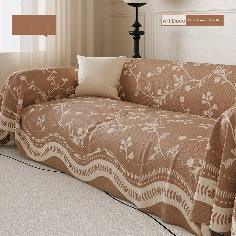 HKM-784979 French Vintage Floral Linen-like Universal Sofa Cover for Four Seasons - Non-slip and Anti-scratching