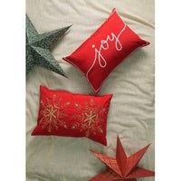 HKM-785235 Coastal Collection Polyester Lumbar Pillow with "Joy" Embroidery, 24x16 inches