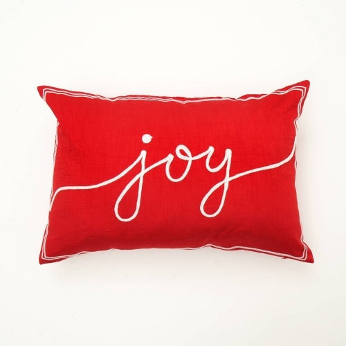 HKM-785235 Coastal Collection Polyester Lumbar Pillow with "Joy" Embroidery, 24x16 inches
