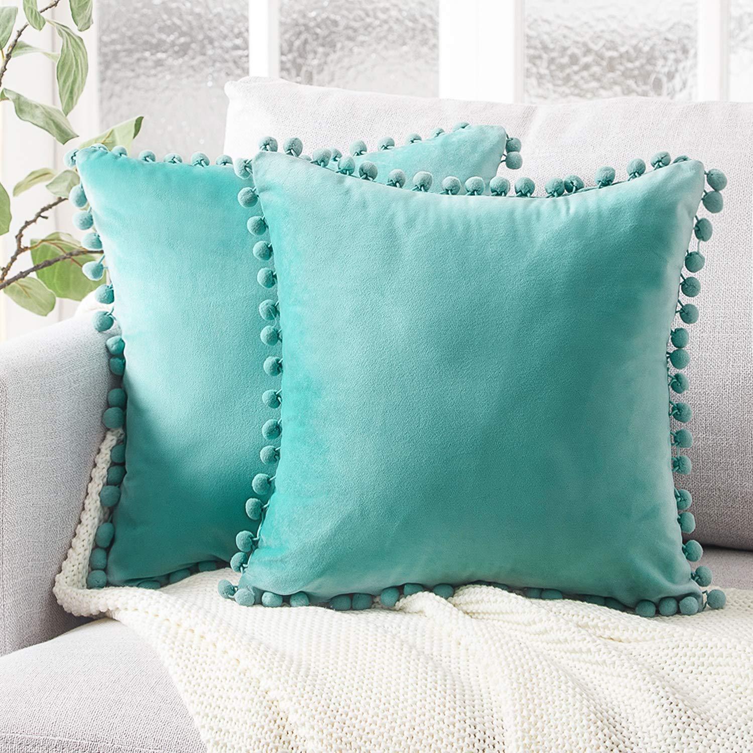 HKM-785299 Ball Lace Plush Pillowcase - Modern 45x45cm Cushion Cover in Multiple Colors