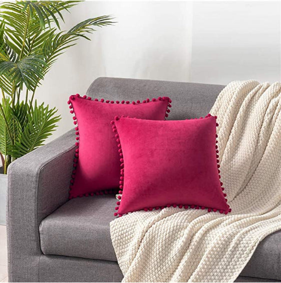 HKM-785299 Ball Lace Plush Pillowcase - Modern 45x45cm Cushion Cover in Multiple Colors