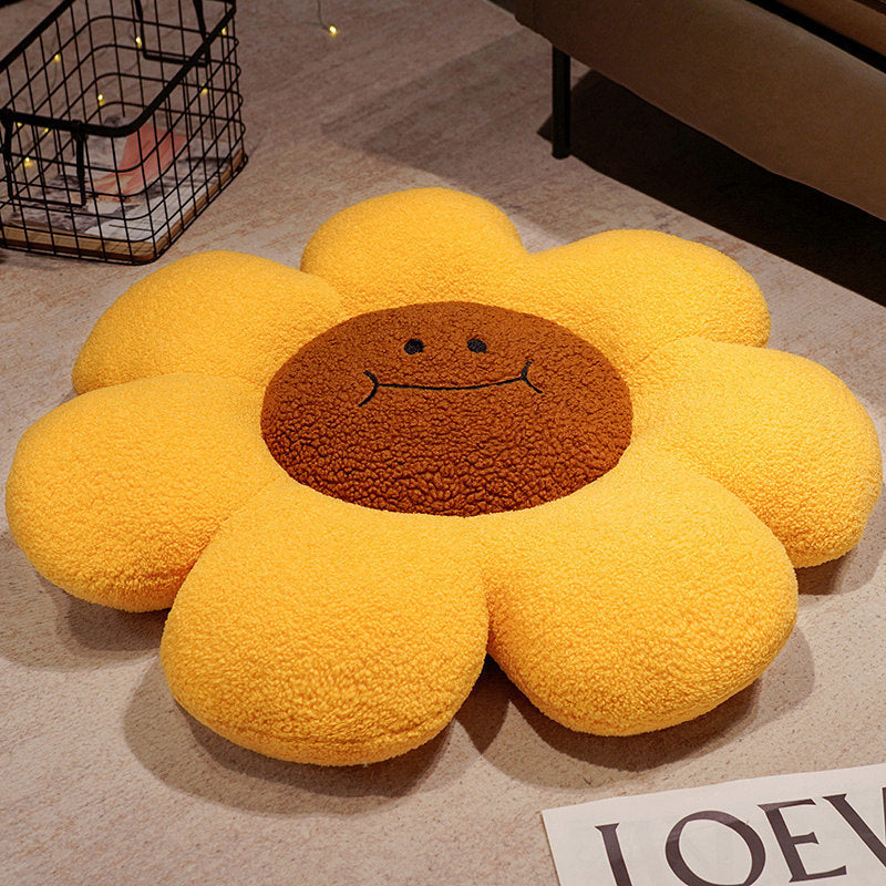 HKM-785363 Cartoon Sunflower Embroidered Throw Pillow for Bay Window – Modern Decorative Cushion