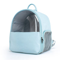 HKM-785427 Transparent Pet Backpack for Cats and Dogs - Fine Grain Leather in Beige and Blue