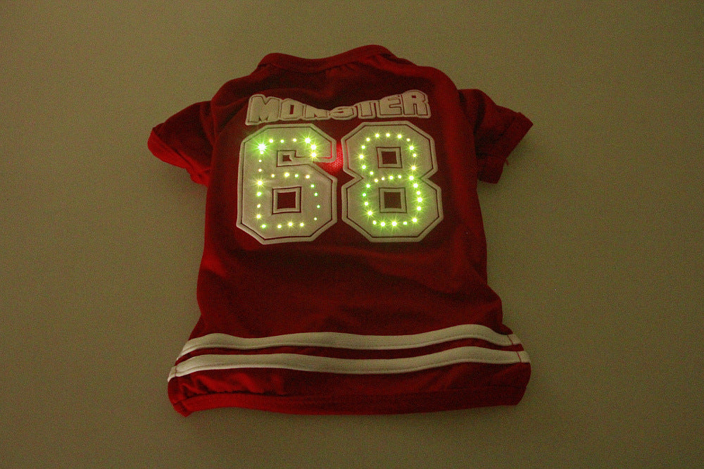 HKM-785747 LED Luminous Pet T-Shirt - Breathable Cotton with Colorful Light Up Feature - Available in Red, Yellow, Blue, and Navy