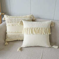 HKM-786003 Boho Ethnic Tufted Pillowcase with Tassels – Canvas, 45x45CM & 30x50CM Options