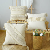 HKM-786003 Boho Ethnic Tufted Pillowcase with Tassels – Canvas, 45x45CM & 30x50CM Options