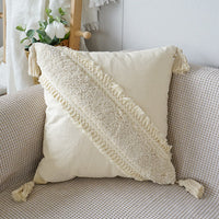 HKM-786003 Boho Ethnic Tufted Pillowcase with Tassels – Canvas, 45x45CM & 30x50CM Options
