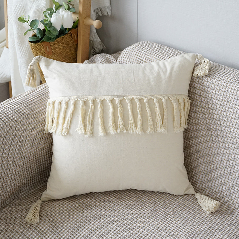 HKM-786003 Boho Ethnic Tufted Pillowcase with Tassels – Canvas, 45x45CM & 30x50CM Options