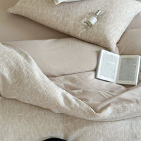 HKM-786067 Geometric Cotton and Linen Jacquard Herringbone Four-Piece Bed Sheet Set with Floral Design