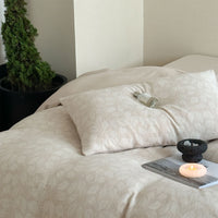 HKM-786067 Geometric Cotton and Linen Jacquard Herringbone Four-Piece Bed Sheet Set with Floral Design