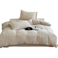 HKM-786067 Geometric Cotton and Linen Jacquard Herringbone Four-Piece Bed Sheet Set with Floral Design