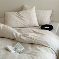 HKM-786067 Geometric Cotton and Linen Jacquard Herringbone Four-Piece Bed Sheet Set with Floral Design