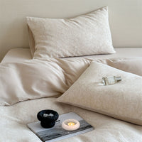 HKM-786067 Geometric Cotton and Linen Jacquard Herringbone Four-Piece Bed Sheet Set with Floral Design