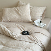 HKM-786067 Geometric Cotton and Linen Jacquard Herringbone Four-Piece Bed Sheet Set with Floral Design