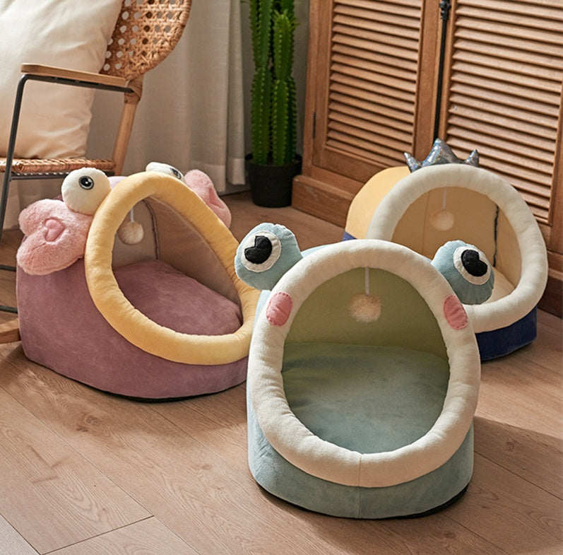 HKM-786195 Removable and Washable Cotton Cat Bed Villa - Four Seasons Design in Assorted Colors