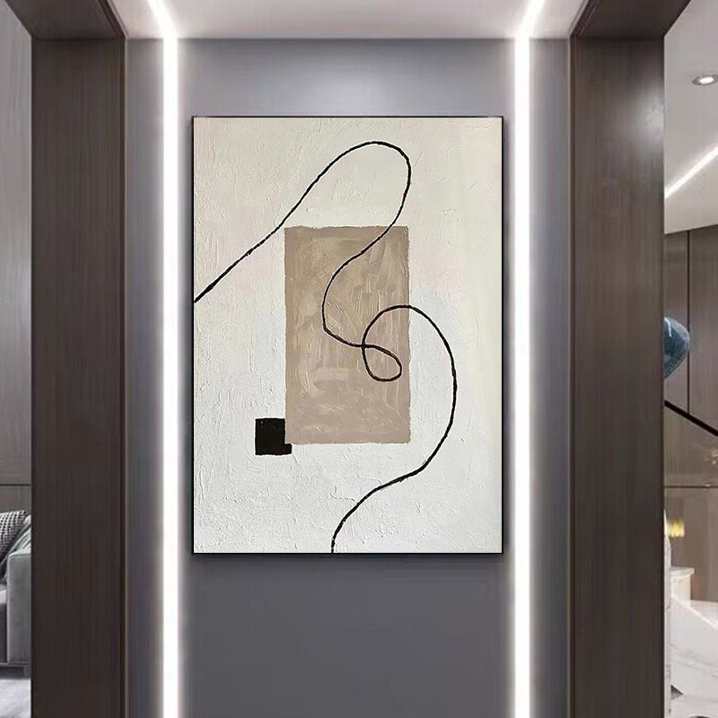 HKM-786323 Minimalist Black and White Hand-Painted Oil Painting on Canvas for Living Room Décor - Available in Multiple Frame Options