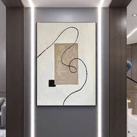 HKM-786323 Minimalist Black and White Hand-Painted Oil Painting on Canvas for Living Room Décor - Available in Multiple Frame Options