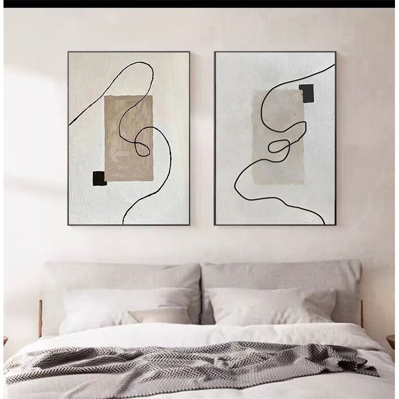 HKM-786323 Minimalist Black and White Hand-Painted Oil Painting on Canvas for Living Room Décor - Available in Multiple Frame Options