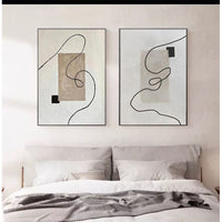 HKM-786323 Minimalist Black and White Hand-Painted Oil Painting on Canvas for Living Room Décor - Available in Multiple Frame Options