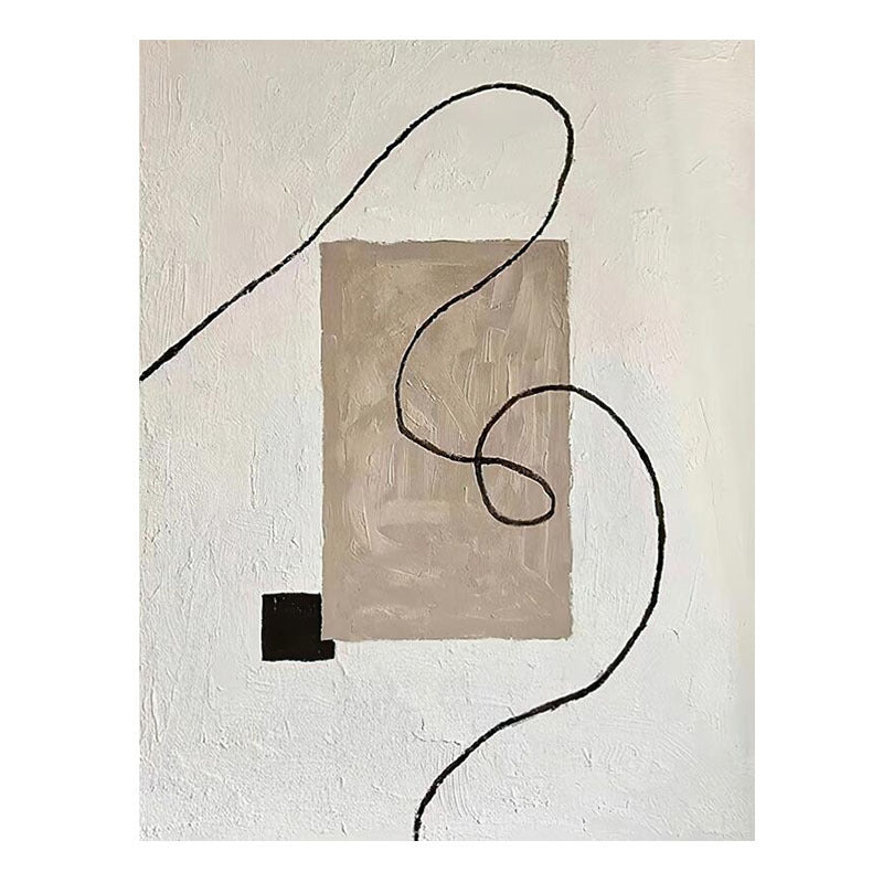HKM-786323 Minimalist Black and White Hand-Painted Oil Painting on Canvas for Living Room Décor - Available in Multiple Frame Options
