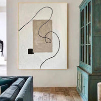 HKM-786323 Minimalist Black and White Hand-Painted Oil Painting on Canvas for Living Room Décor - Available in Multiple Frame Options