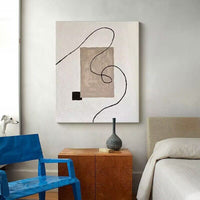 HKM-786323 Minimalist Black and White Hand-Painted Oil Painting on Canvas for Living Room Décor - Available in Multiple Frame Options