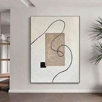 HKM-786323 Minimalist Black and White Hand-Painted Oil Painting on Canvas for Living Room Décor - Available in Multiple Frame Options