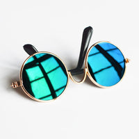 HKM-786387 Reflective Fashion Accessory Mirror for Small Pets - Colorful Metal Frame with Non-Slip Glasses Bands