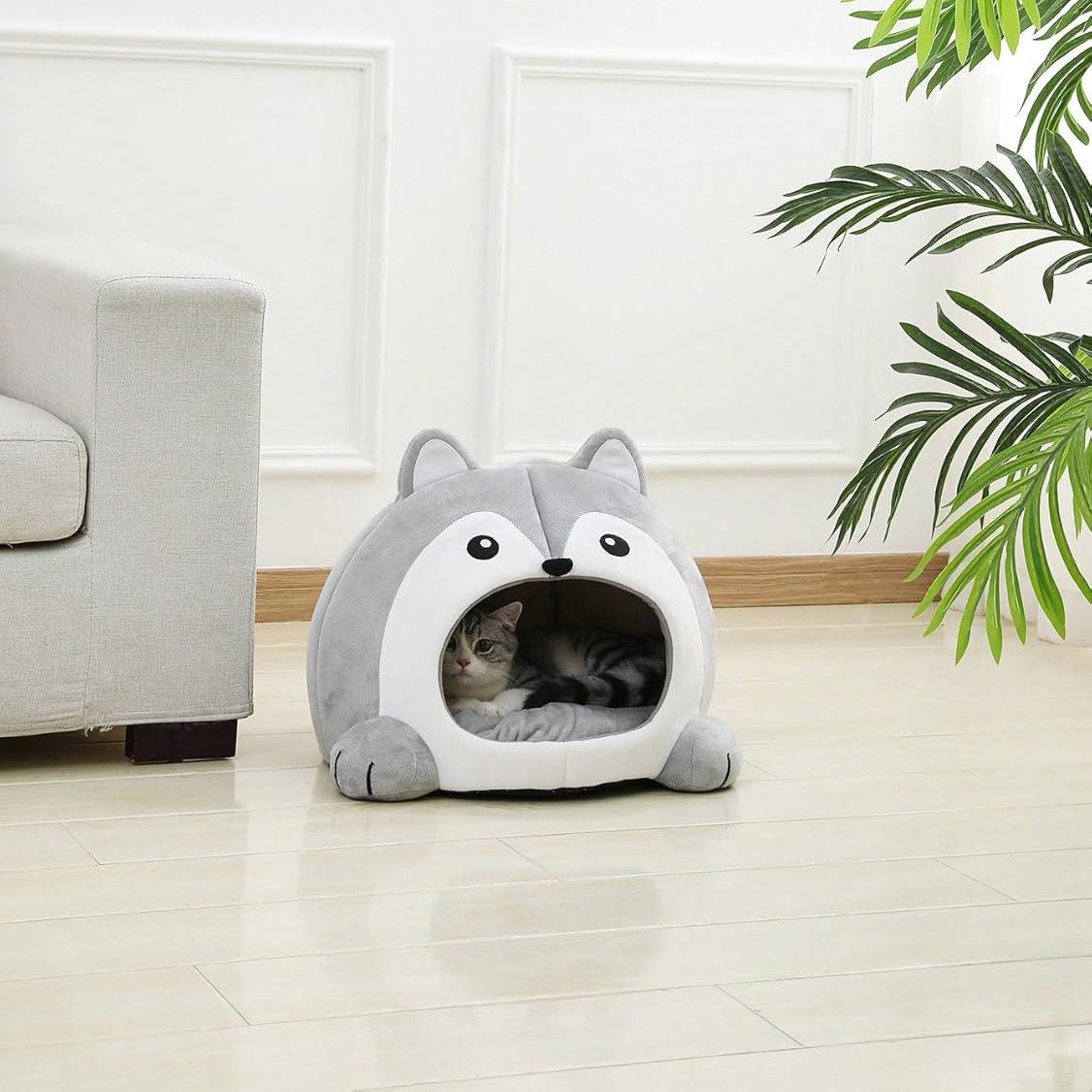 HKM-786579 Fox-Shaped Indoor Cat Bed with Removable Cushion, Available in S, M, L Sizes