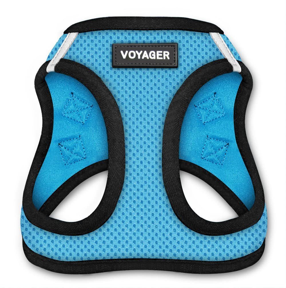 HKM-786579 Reflective Mesh Dog Walking Harness with Scalable Traction Rope - Breathable Polyester - XS to XL Sizes - Available in Blue, Black, Pink, Sky Blue
