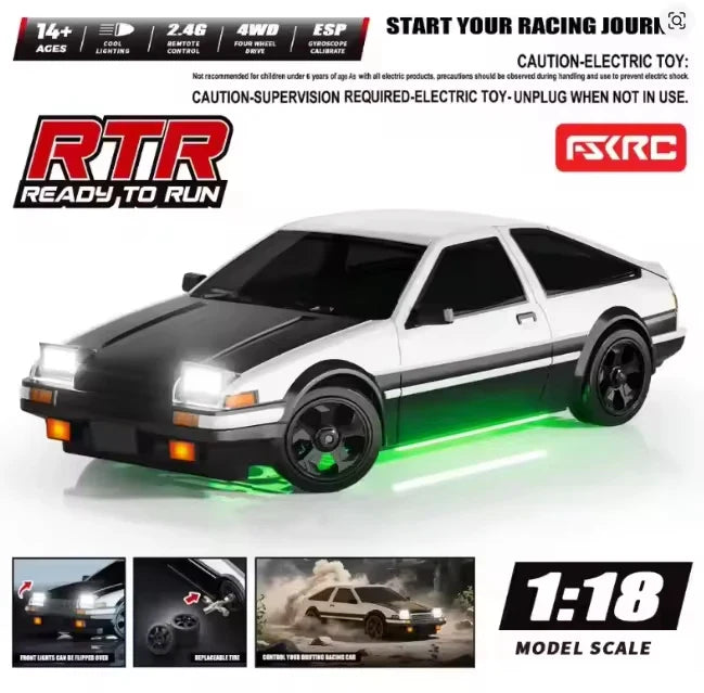 HKM-786643 1/18 Scale 4x4 Remote Control Drift Car with LED Lights and High-Speed Drift Wheels