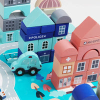 HKM-786963 Wooden Building Blocks Set for Creative City Scenes - Educational Geometric Shapes for Ages 3+