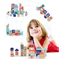 HKM-786963 Wooden Building Blocks Set for Creative City Scenes - Educational Geometric Shapes for Ages 3+