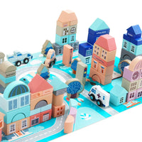 HKM-786963 Wooden Building Blocks Set for Creative City Scenes - Educational Geometric Shapes for Ages 3+