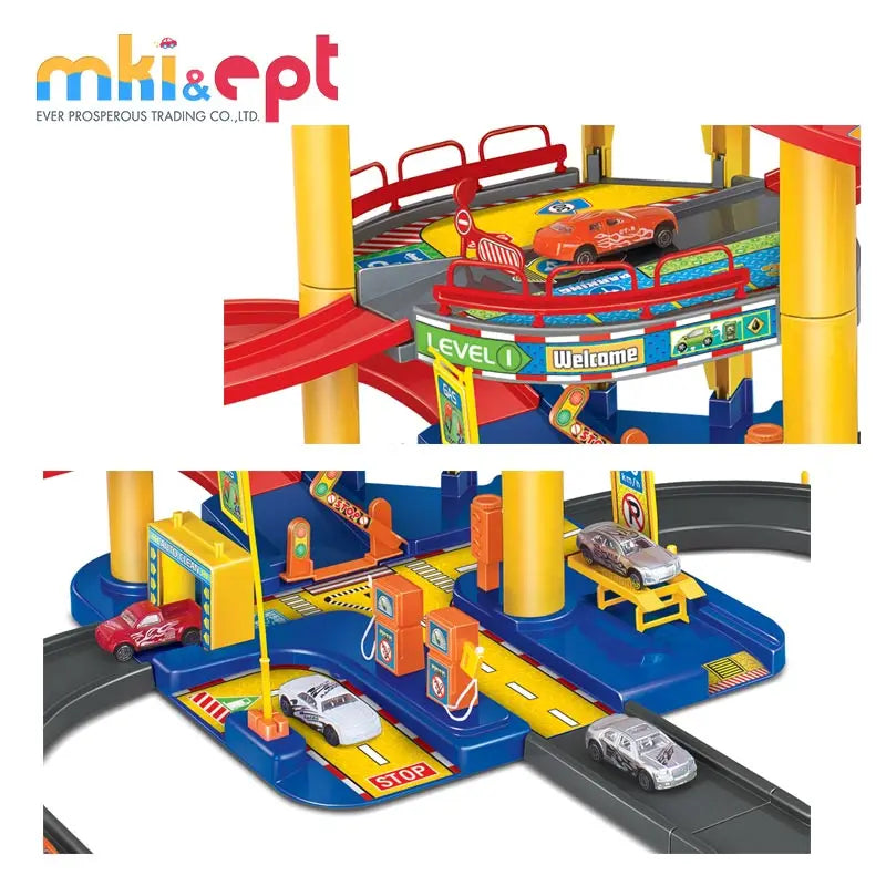 HKM-787027 Giant Parking Lot Toy Car Garage Play Set for Ages 2-13, Eco-Friendly ABS Plastic, Colorful Design